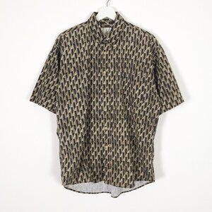 Vintage Retro Patterned Short Sleeve Button Down Shirt Made in Korea
